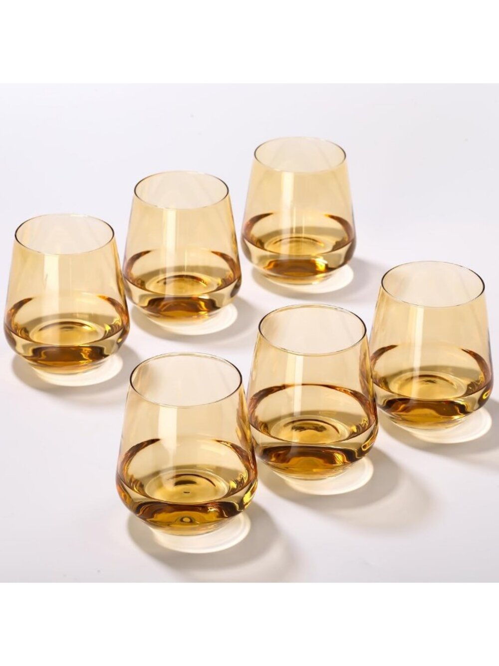 Elegant Amber Stemless Wine Glass Set of 6 - 17oz for Wine, Cocktails & Parties